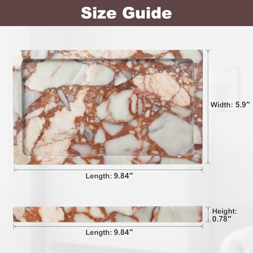 Deep Red Marble Rectangular Tray 10x6 Inch - Bathroom & Vanity Organizer, Jewelry Tray, Kitchen Counter Decor - Natural Stone Catchall - style: Calacatta Red - 1 Pack