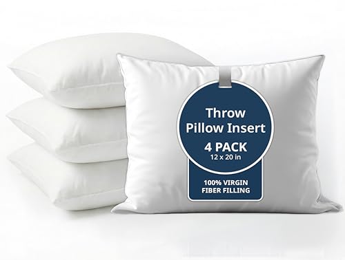 LANE LINEN 12x20 Pillow Inserts, Pack of 4, Soft, Down Alternative - White - size: 12x20