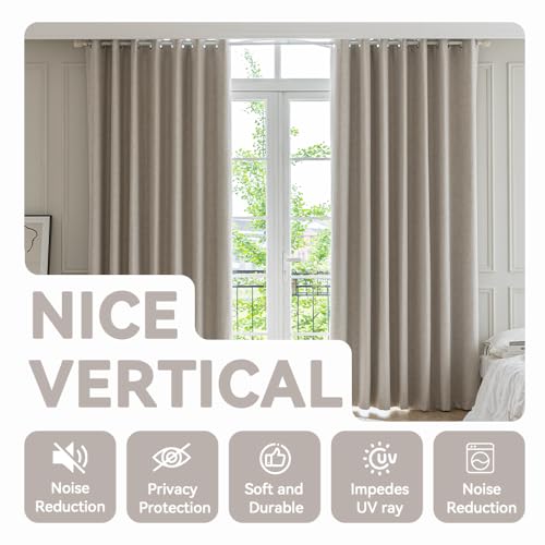 PFAS Free Natural Linen Curtains 96 inch Length 2 Panels Set 100% Blackout Long Drapes for Bedroom Living Room Blackout Darkening Curtain Thermal Insulated (52x96 inch,Natural) - color: Natural, size: 52"W x 96"L (Pack of 2)