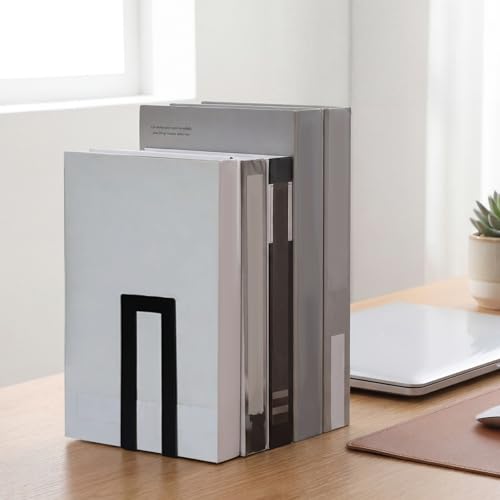 Chunful 6 Pcs Black Modern Metal Book Ends for Shelves Decorative Small Bookends Book Shelf Organizer Minimalist Design Stopper to Hold Books for Office (Square) - color: Black, size: Square