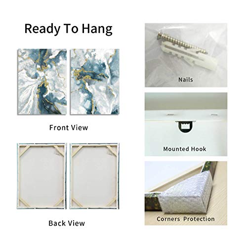TAR TAR STUDIO Abstract Canvas Wall Art 2 Piece: Marble Style Artwork with Goil Foil and White Teal Heavy Texture Paintings for Living Room Pictures or Office Wall Decor 18"x24" - size: 18"x24" x2 Panels (Unframed)