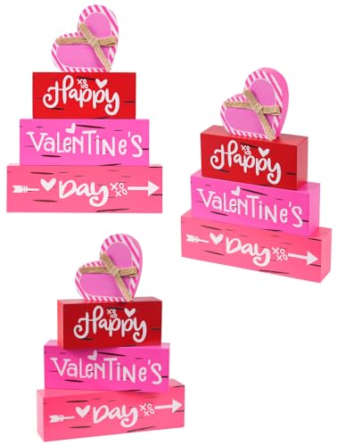 Valentine’s Day Wooden Sign, Happy Valentine Table Decor for Mantle, Farmhouse Rustic Tiered Tray Home Shelf Decorations - size: valentines day