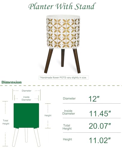 nacltlo12 Inch Planter with Stand, Plant Stand Indoor, Plant pots, Modern Mid-Century,Large Flower Planter Pot with Drainage Holes for Outdoor,White and xGold - color: White Gold, size: 12 Inch