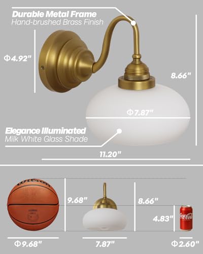 Vintage Curved Arm Sconce Wall Lighting with Milk White Glass Shade,Industrial Bathroom Vanity Wall Mounted Lamp Fixture for Living Room Bedroom Stairwells - color: Antique
