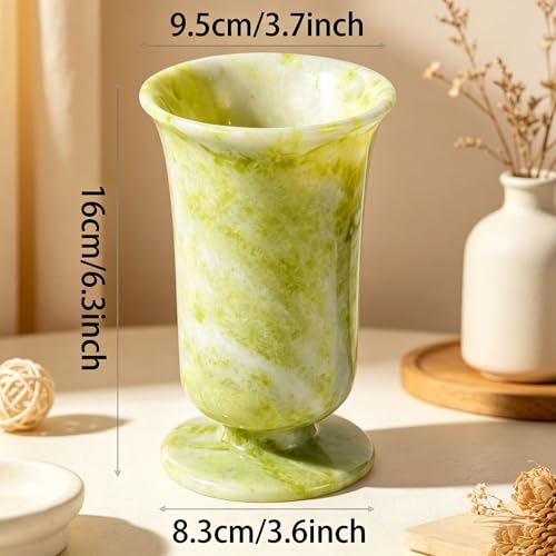 Marble Vase for Home Decor – Small Modern Minimalist Stone Centerpiece for Fresh Flowers, Dried Pampas Grass, or Shelf Decor – Heavy Luxury Tabletop Ornament (Light Yellow-Green on Off-White) - color: Light Yellow-green on Off-white