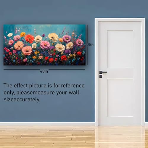 Vibrant Multicolor Flower Picture Print Canvas Wall Art Living Room Dining Room Office Study Bedroom Wall Decor Wall Art Prints Modern Style Artwork Waterproof Ready to Hang - 20x40 Inch - color: Multicolored flower, size: 40"L x 20"W