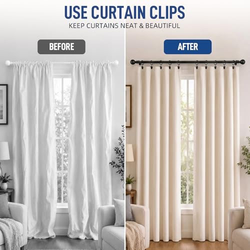 Lansian 44 Pack Curtain Rings with Clips Hooks 1 in Diameter Rustproof - color: Black, size: 1"Inner Dia, 44Pack