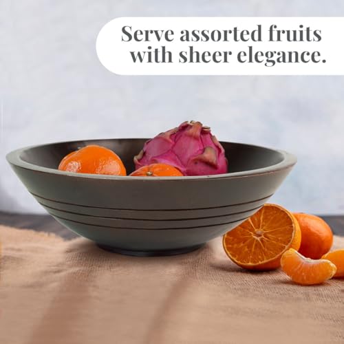 Folkulture Premium Wooden Fruit Bowl for Kitchen Counter, Mango Wood Bowl - color: Walnut