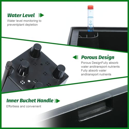 Garvee 22" Self-Watering Tall Planter with Water Level Indicator, Set of 2 - color: Black
