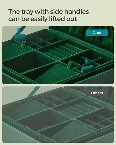 SONGMICS 2-Layer Jewelry Box with Handle, Removable Tray, Floating Effect - color: Forest Green