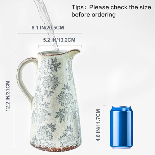 Enra Blue and White Ceramic Pitcher Vase, 12.2" Tall Flower Vase - color: 03-blue and White-12.2 Inch