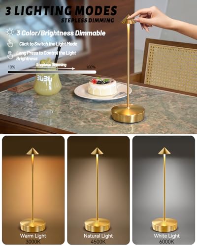 2 Packs Gold Cordless Rechargeable Table Lamp Portable Touch Control Led Waterproof Golden Table Lamp for Bedroom Reading(2 Packs Gold) - color: Gold, size: 2 Packs