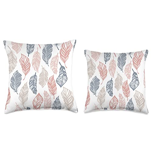 Boho Feathers Pattern Vintage Retro Style Throw Pillow - size: 16x16