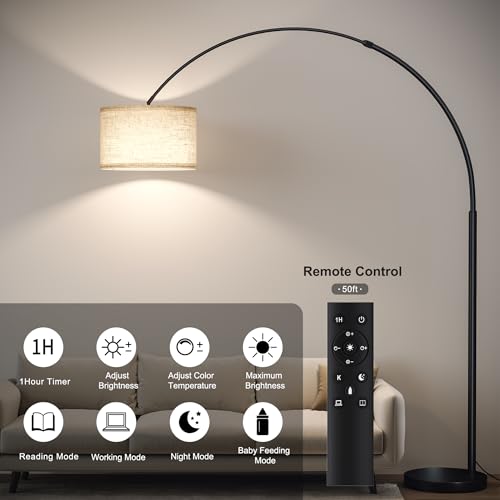 SUNMORY 82" Tall Arc Floor Lamp for Living Room, Large Standing Arched Lamp - color: Black(with remote control)