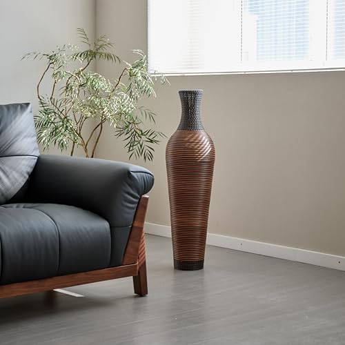 Tall Floor Vase for Living Room, Black & Gray Floor Vase, Artificial Rattan with Two-Tone Dark Brown Finish 39 Inch H - color: Black+ Gray