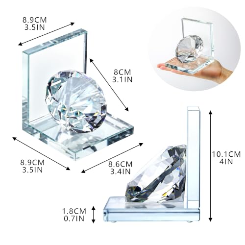 1 Pair Crystal Bookends with 80mm Clear Diamond for Heavy Books - color: Diamond