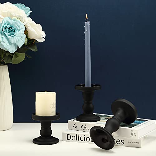 GMWD 3 Pcs Black Glass Candle Holder Set Clear, Candlesticks Holders Pillar Taper Candles Tealight Stand for Wedding Centerpieces Home Decorations Dining Table - color: Black