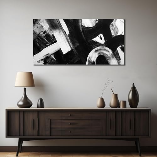Ouzzlie Black Canvas Wall Art Abstract Prints Art for Office - color: white, size: 59"L x 29"W