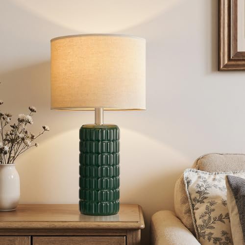 Seealle 23" Modern Ceramic Table Lamps, Lamps for Bedroom, Dark Green - color: Dark Green