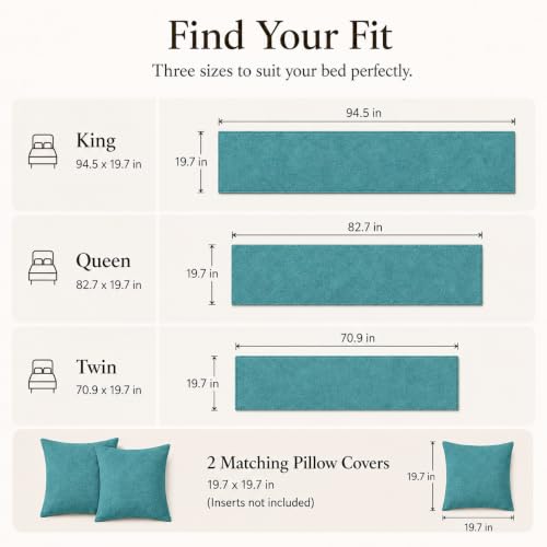 Solid Bed Runner Set,2 Pillow Covers,Teal,70.9x19.7in - color: Teal, size: Twin/Twin XL