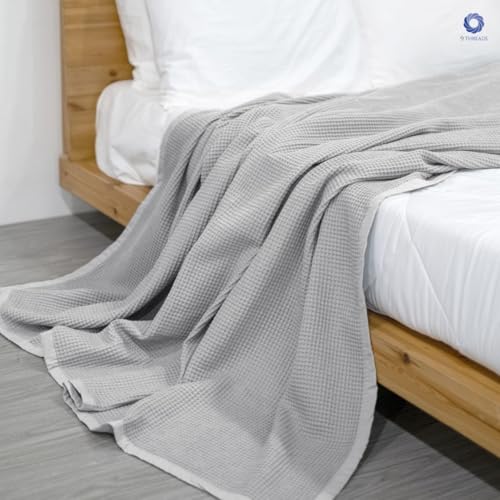 GOTS Certified Organic Cotton Waffle Weave Blanket, Queen Bed Size, 90"X90"Cozy Throw Blanket for Couch, Modern Home Decor, Throw Blankets,Waffle Blanket, Soft Bed Blankets -Scottish Grey - color: Waffle - Scottish Grey, size: Queen (U.S. Standard)