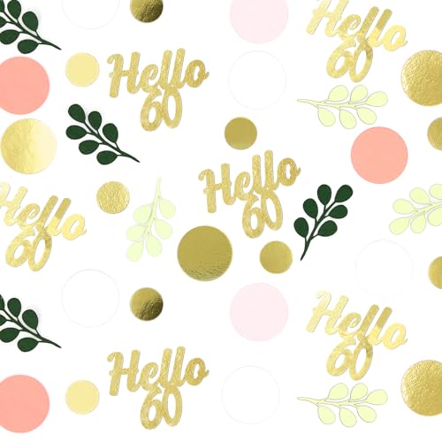 300PC 60TH Birthday Confetti for Table Pink and Sage Green Happy 60TH Birthday Decorations for Woman Dots Hello 60 Confetti Scatters Sixty Party Decor Supplies - style: Pink Hello 60 Confetti