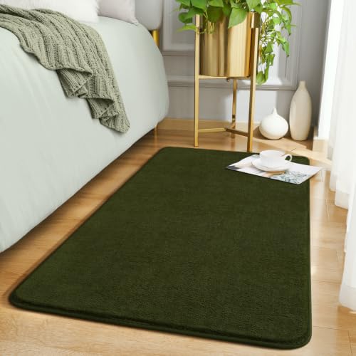 Amearea Modern Washable Runner Rugs, 2x4 Olive Green Bedroom Runner Rug - color: Olive Green, size: 2' x 4' (Runner)