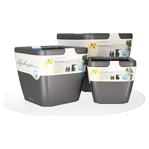 Lechuza Quadro LS 35 Charcoal Metallic, Self-Watering Square Planter, H13 L13.8 W13.8 in - color: Anthracite Metallic, size: H33 L35 W35 cm