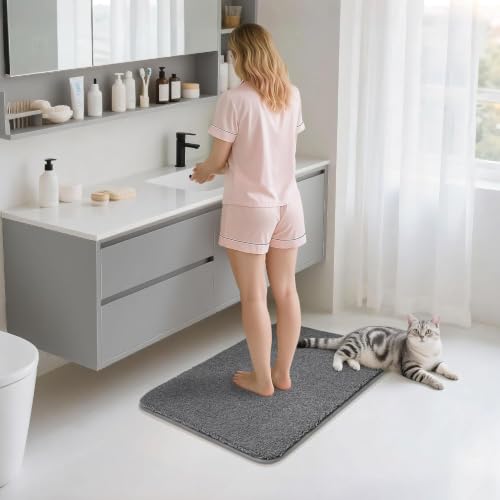 COSYHOMEER Extra Thick Bath Rug for Bathroom NonSlip BathMat 20x32Dark Grey - color: Dark Grey, size: 1'8" X 2'8" (Rectangular)
