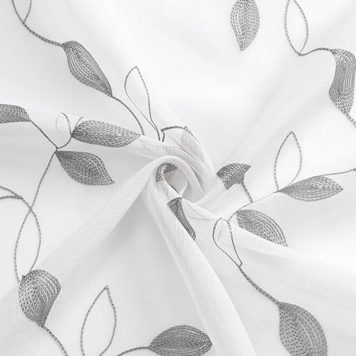 Tollpiz Grey Leaf Sheer Tier Curtains Kitchen 30 x 24 Inches - color: Grey, size: 30"W x 24"L (Pack of 2)