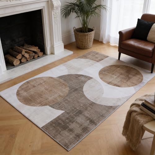 Washable Area Rugs 5'x7' Non-Slip Modern Abstract Soft for Living Room Entryway Bedroom Nursery, Print Pattern, Brown - color: Taupe Geometric Brown, size: 5' x 7' (Rectangular)