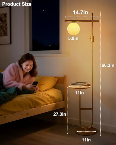 66IN Gold Floor Lamp with Table, Modern Shelf Lamp for Living Room