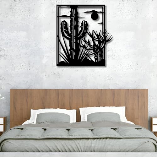 Metal Wall Decor | 17'' x 17'' x 0.05'' Desert Cactus Art Themed Wall Decorations | Handmade Indoor and Outdoor Wall Art (17'' x 17'', Desert Cactus, Black) - size: 17'' x 17'', style: Desert Cactus