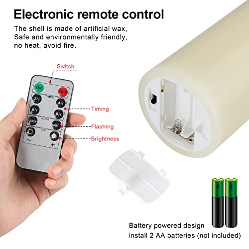 Enpornk 불꽃 없는 양초, 깜박이는 움직이는 불꽃 LED 캔들 5개 세트 (사이즈: D: 7.6cm x 높이: 10.2cm/10.2cm/10.2cm/10.2cm/15.2cm/15.2cm/15.2cm/6인치) 기둥 현실적인 리얼 왁스 배터리 작동 양초 리모컨 포함 2 4 6 8시간 타이머 - color: 아이보리 화이트, 5개 세트
