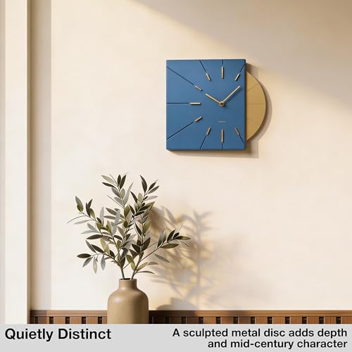 Driini Blue and Gold Mid Century Modern Wall Clock, Battery Operated - color: Blue