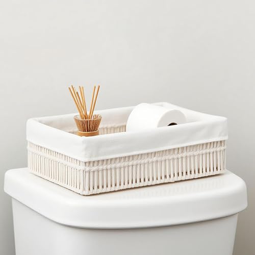 White Cotton Rope Woven Basket Storage Set of 3 for Organizing - color: Off-white