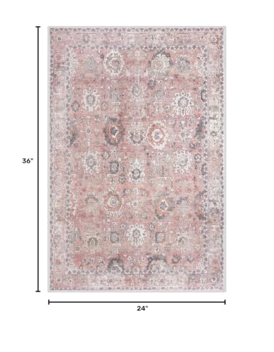 Lansny Vintage Washable Entryway Rug 2x3 Small Area Rug Non Slip Door Mat - color: Blush Pink, size: 2' x 3' (Rectangular)