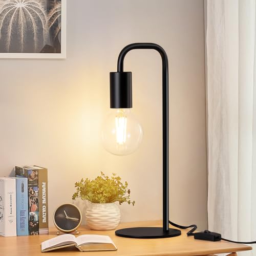 Industrial Table Lamp for Bedroom, Small Table Lamps for Bedside with Wire Switch, E26 Socket Base, Modern Nightstand Lamp for Living Room, Reading, Office, Bulb Not Included. - color: Black