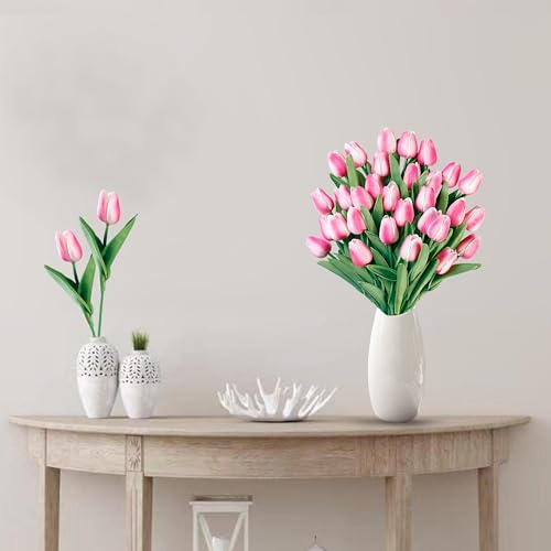 Sggvecsy 30 Pcs Fake Tulips Artificial Flowers Real Touch PU Faux Flowers Tulip Stems for Wedding Spring Bouquet Floral Arrangement Home Party Office Decorations for Mother's Day (Rose Pink) - color: Rose Pink, size: 30 Pcs