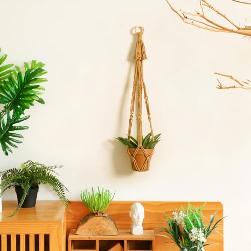 Artilady Macrame Plant Hanger Boho Hanging Planter for Indoor Plants Holder - color: Burnt Brown