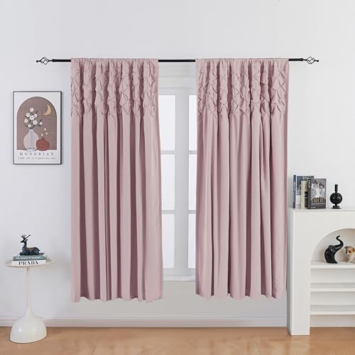 Ruffle Pintuck Diamond Textured Window Curtains, Thermal Insulated Blackout Window Curtains, Traditional Glam & Farmhouse Window Decor (Peach Pink, 52" W x 63" L) - color: Peach Pink, size: 52"W x 63"L (Pack of 2)