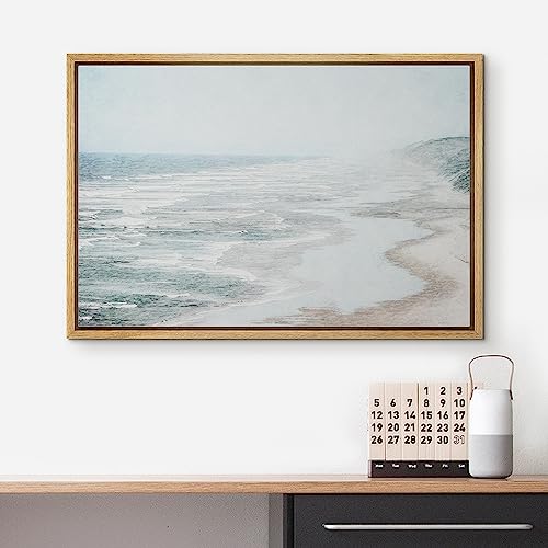 wall26 Framed Canvas Print Wall Art Misty Fog Coastal Beach Shore Nature Wilderness Illustrations Fine Art Decorative Farmhouse/Country Relax/Calm/Cozy Multicolor Zen for Bedroom - 16"x24" Natural - color: Ab14-2307-yuk05, size: 24"L x 16"W