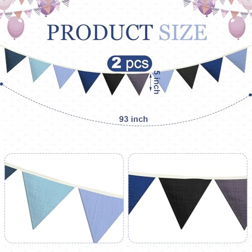 Oudain 2 Pcs Pennant Banner Flags Nursery Garland Triangle, Blue Color - color: Blue Color