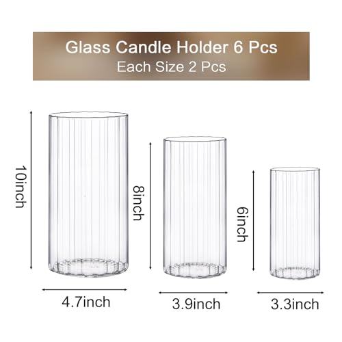 yshengood 6 Pcs Glass Hurricane Candle Holder Ribbed Glass Candle Holder - Elegant & Easy to Use, Perfect for Wedding, Holiday, Party Decor, Home and Event Essential