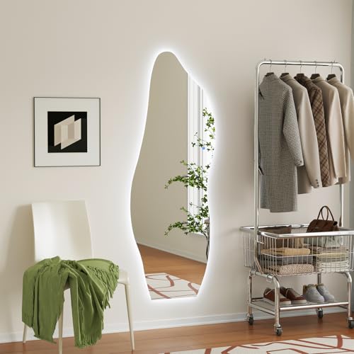 QDSSDECO 63" x 24" LED Full Length Wall Mirror, Wavy Frameless Design - color: Led Cloud
