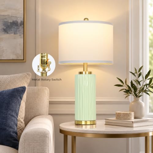 JUNNAI 25" Modern Green Ceramic Table Lamp for Living Room Bedroom EndTable - color: Light Green-25"