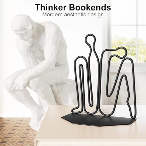 Alsonerbay Thinker Heavy Duty Metal Bookends, Matte Black, 1 Pair
