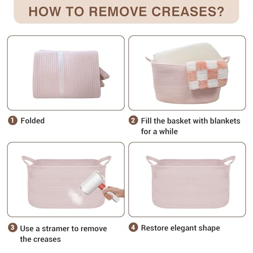 YOUDENOVA Large Blanket Basket, Rectangle Cotton Rope Storage Basket, Pink - color: Light Pink