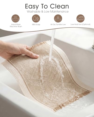 Placemats Set of 6, 13.8 x 17.7 Inch, Polyester, Jacquard Woven - color: Polyester-13.8 X 17.7inch-natural Beige