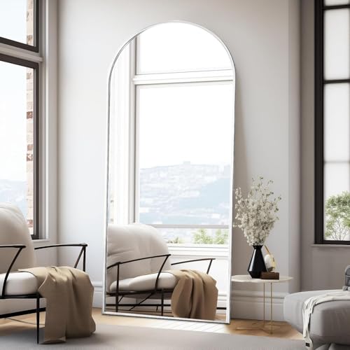 Prywot Arched Full Length Mirror, 76"x34" Free Standing Floor Mirror, White - color: White, size: 76"L x 34"W